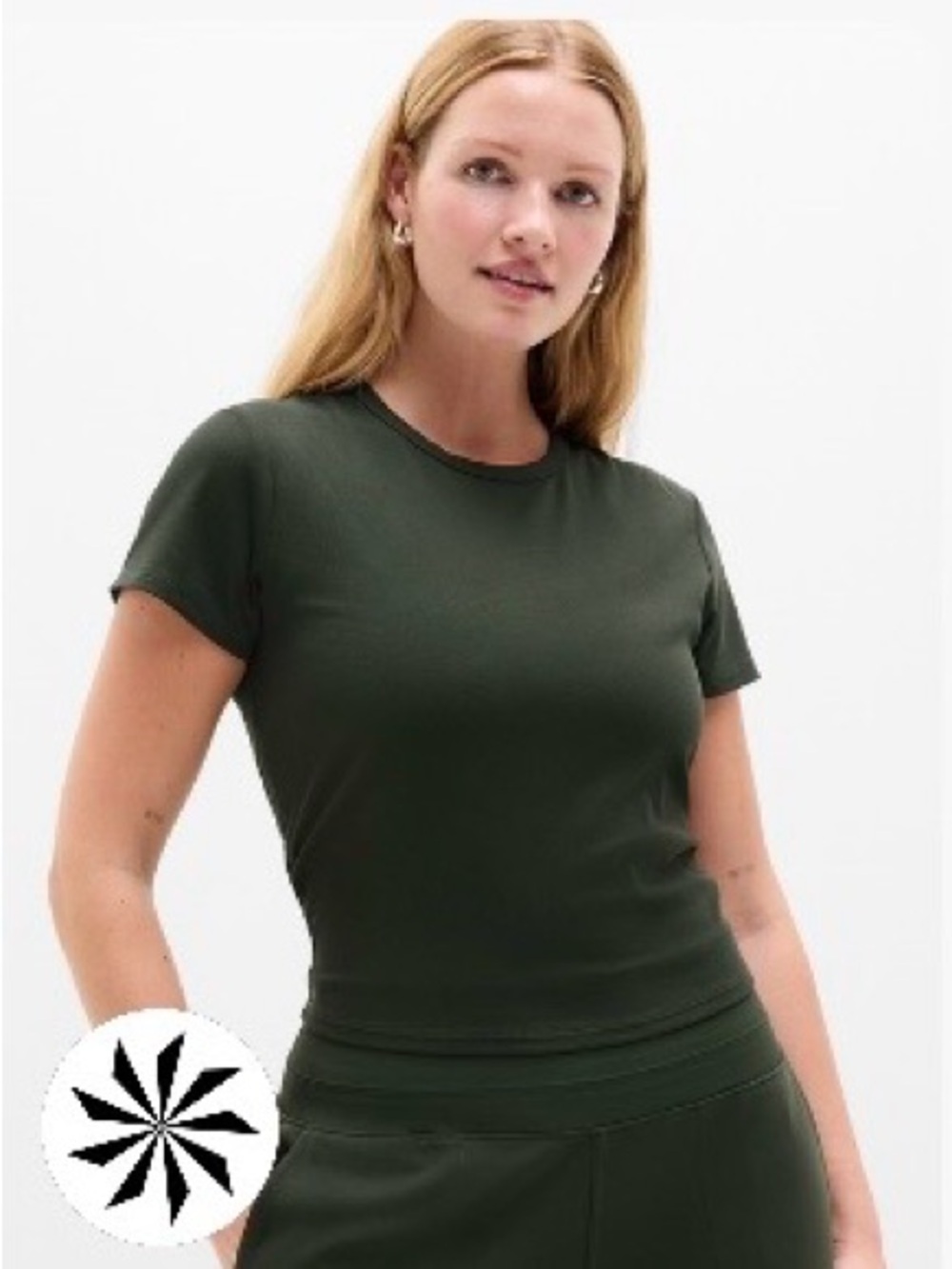 Athleta Signature Rib Crop Tee Short Sleeve Top Elm Large NWT
